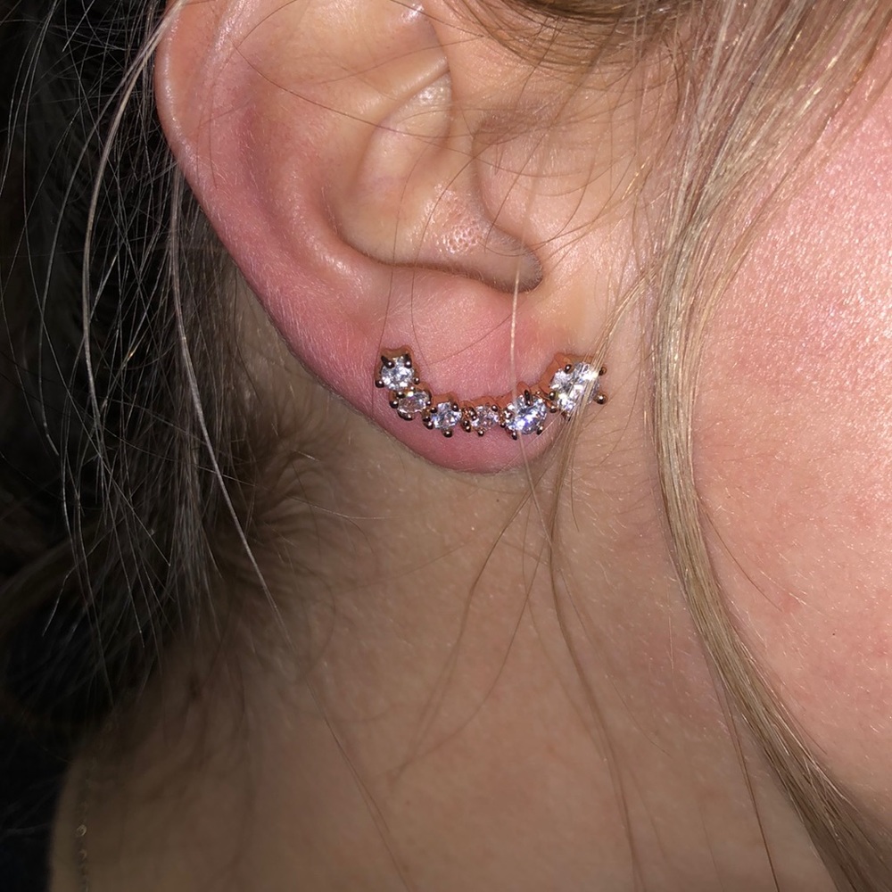Ear Crawler Hugger "Diamond" Earrings Gold Backing